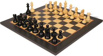Image of ID 1329724899 Deluxe Old Club Series Chess Set Ebony & Boxwood Pieces with The Queen's Gambit Board - 375" King