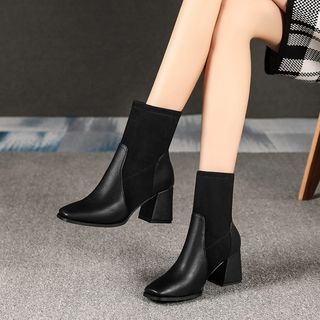 Image of ID 1340015303 Block Heel Paneled Short Boots
