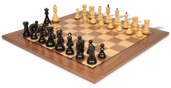 Image of ID 1352753707 Zagreb Series Chess Set Ebonized & Boxwood Pieces with Classic Walnut Board - 325" King
