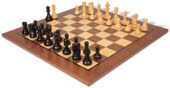 Image of ID 1352753713 Fischer-Spassky Commemorative Chess Set Ebonized & Boxwood Pieces with Classic Walnut Board - 375" King
