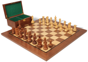 Image of ID 1352753722 Deluxe Old Club Staunton Chess Set Golden Rosewood & Boxwood Pieces with Classic Walnut Board & Box - 325" King