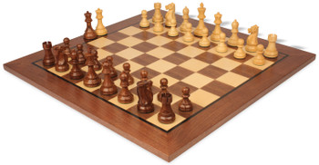 Image of ID 1352753749 Fischer-Spassky Commemorative Chess Set Golden Rosewood & Boxwood Pieces with Classic Walnut Board - 375" King