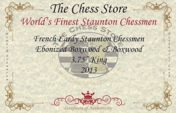 Image of ID 1353412032 French Lardy Staunton Chess Set Ebonized & Boxwood Pieces with Mahogany Chess Box - 375" King