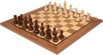 Image of ID 1354797215 Traditional Staunton Chess Set Walnut Stained & Natural Pieces with Classic Walnut Board - 38" King