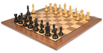 Image of ID 1354994445 Fierce Knight Staunton Chess Set Ebonized & Boxwood Pieces with Classic Walnut Board - 35" King