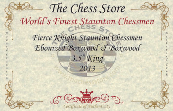 Image of ID 1354994475 Fierce Knight Staunton Chess Set Ebonized & Boxwood Pieces with Mahogany Chess Box - 35" King
