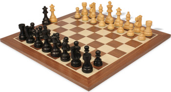 Image of ID 1370606491 French Lardy Staunton Chess Set Ebonized & Boxwood Pieces with Sunrise Walnut Board - 375" King