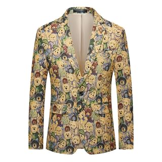 Image of ID 1382510183 Lapel Collar Bear Print One-Buttoned Blazer