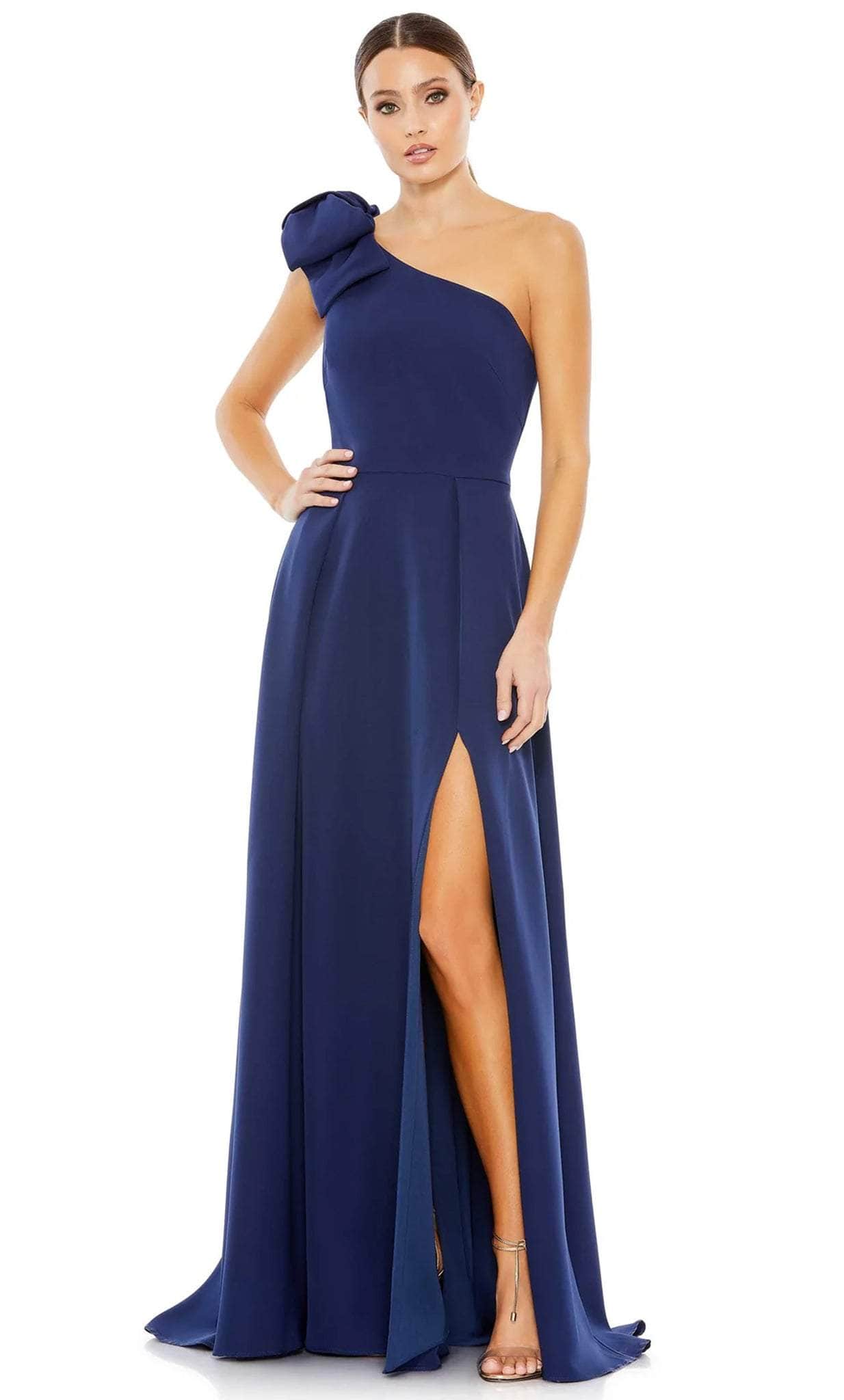 Image of Ieena Duggal 26989 - Bow Accented One Sleeve Prom Dress