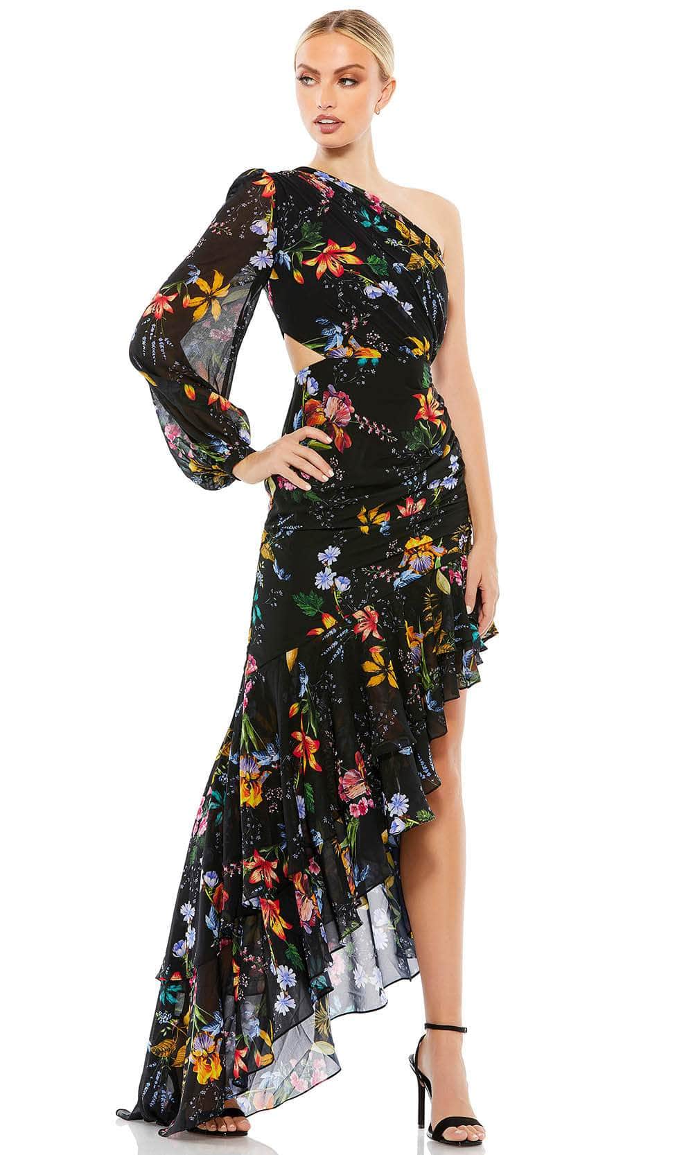 Image of Ieena Duggal 55668 - Floral Bishop Sleeve High Low Evening Dress