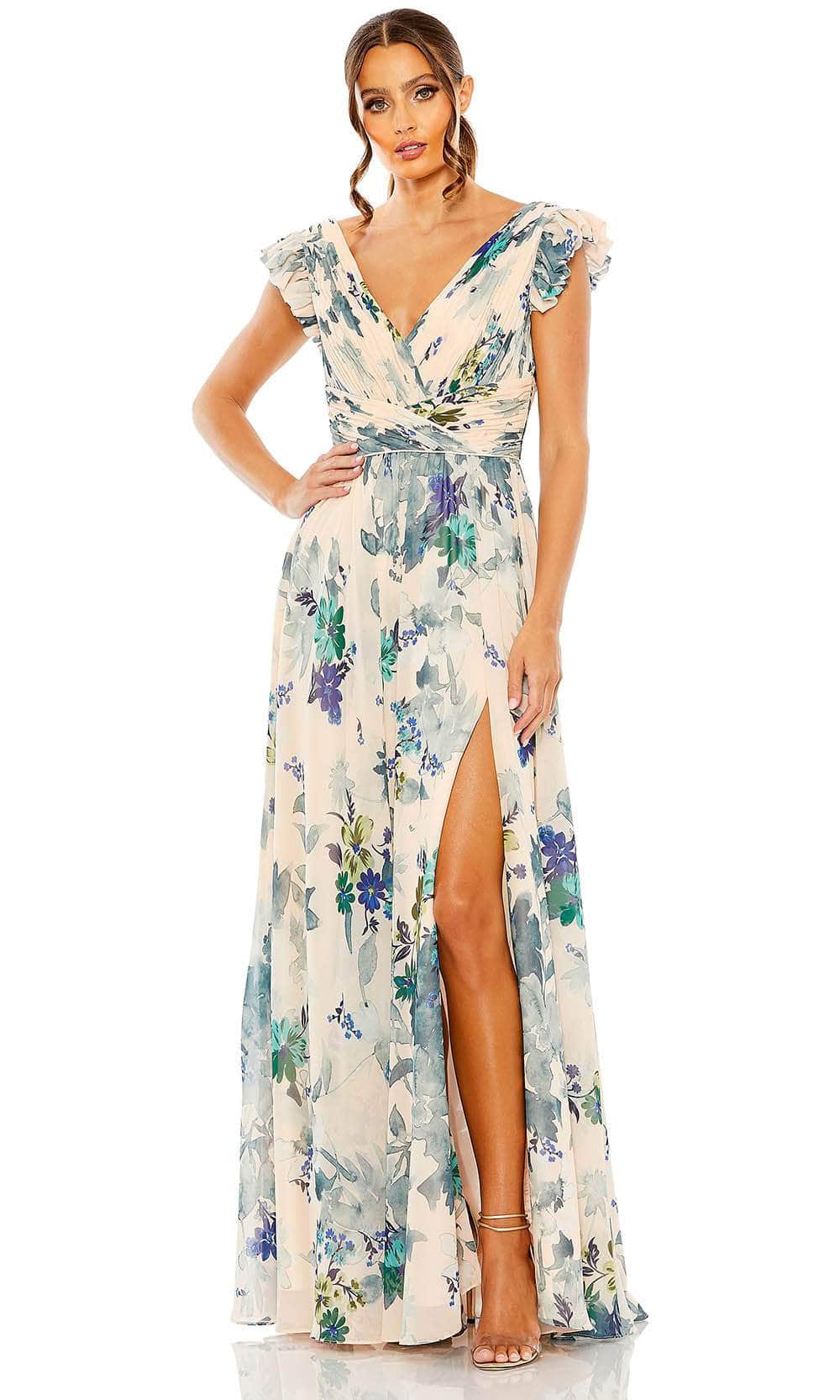 Image of Ieena Duggal 56012 - Floral Print V-Neck Evening Dress