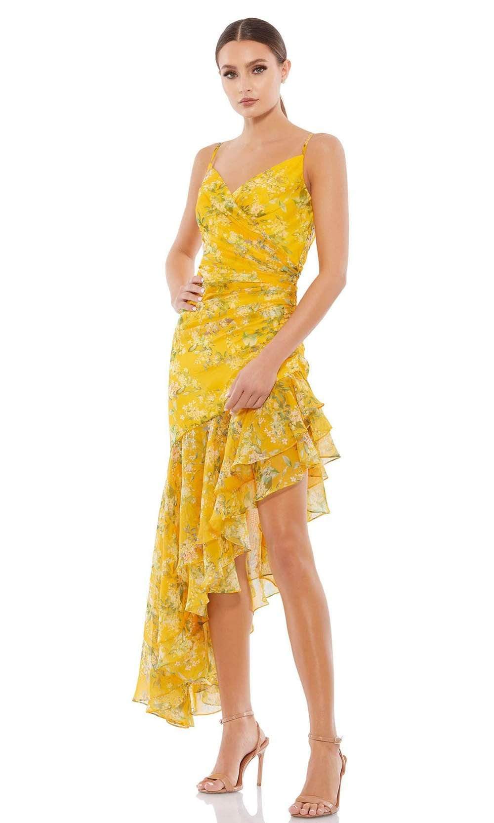 Image of Ieena Duggal - 70202I Floral Printed Asymmetric Hem Dress