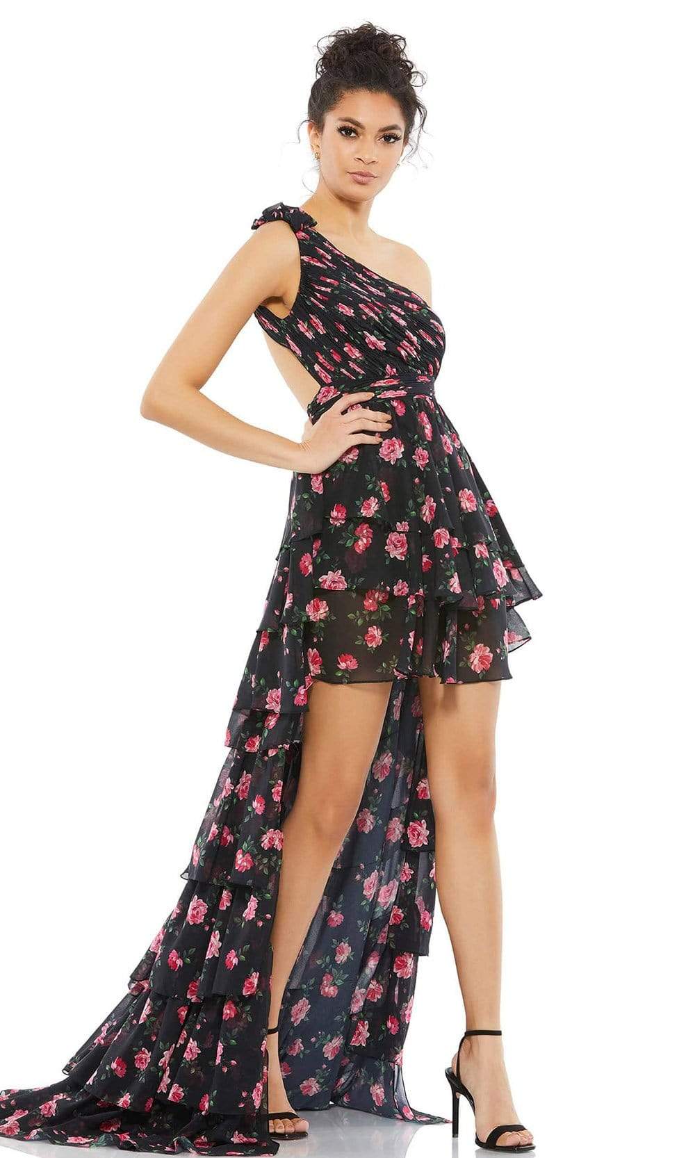 Image of Ieena Duggal - 70246I Floral Printed Tiered High Low Dress