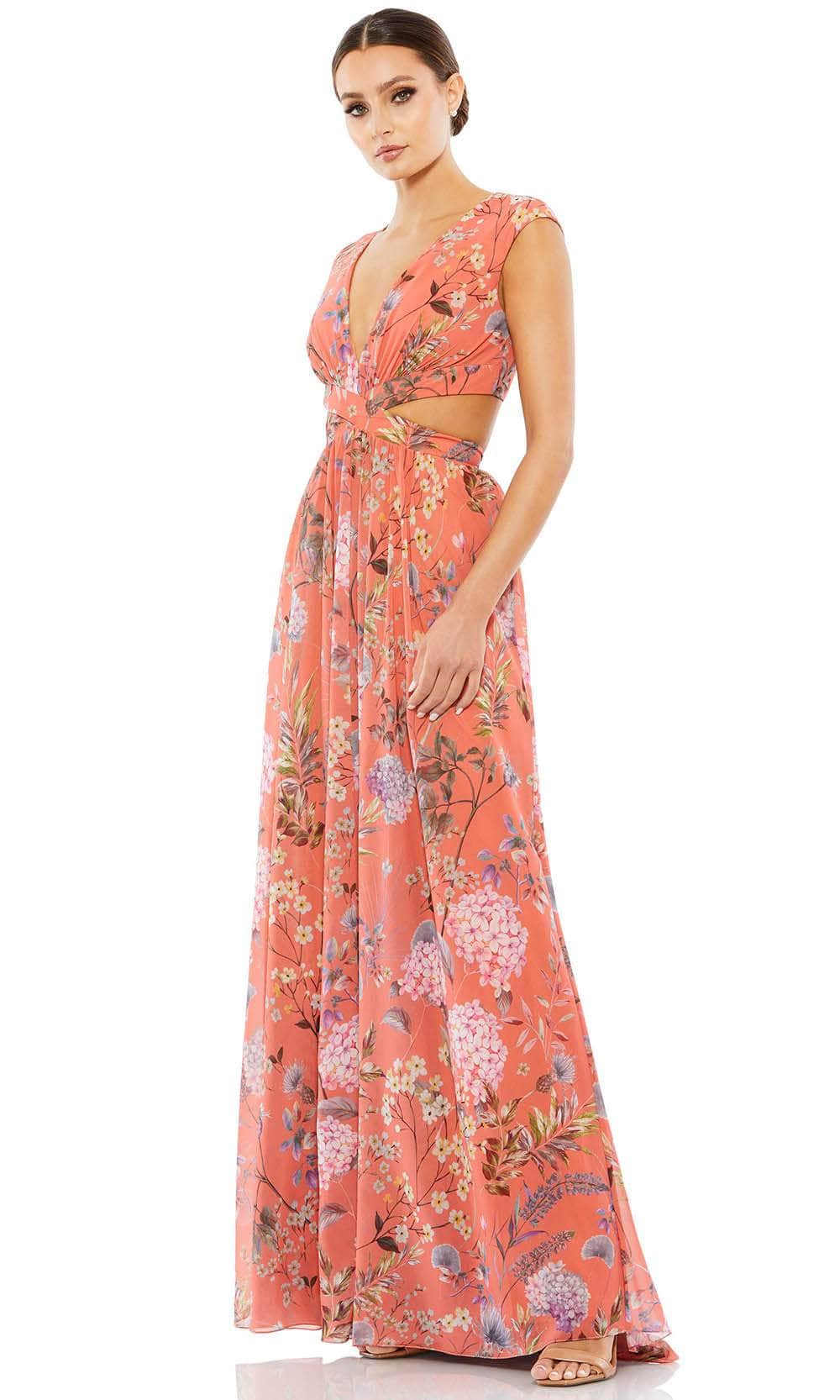 Image of Ieena Duggal 9154 - Floral Print V-neck Long Dress