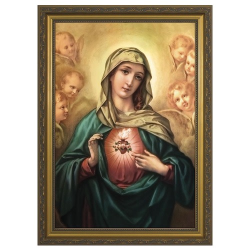Image of Immaculate Heart Surrounded by Angels with Gold Frame
