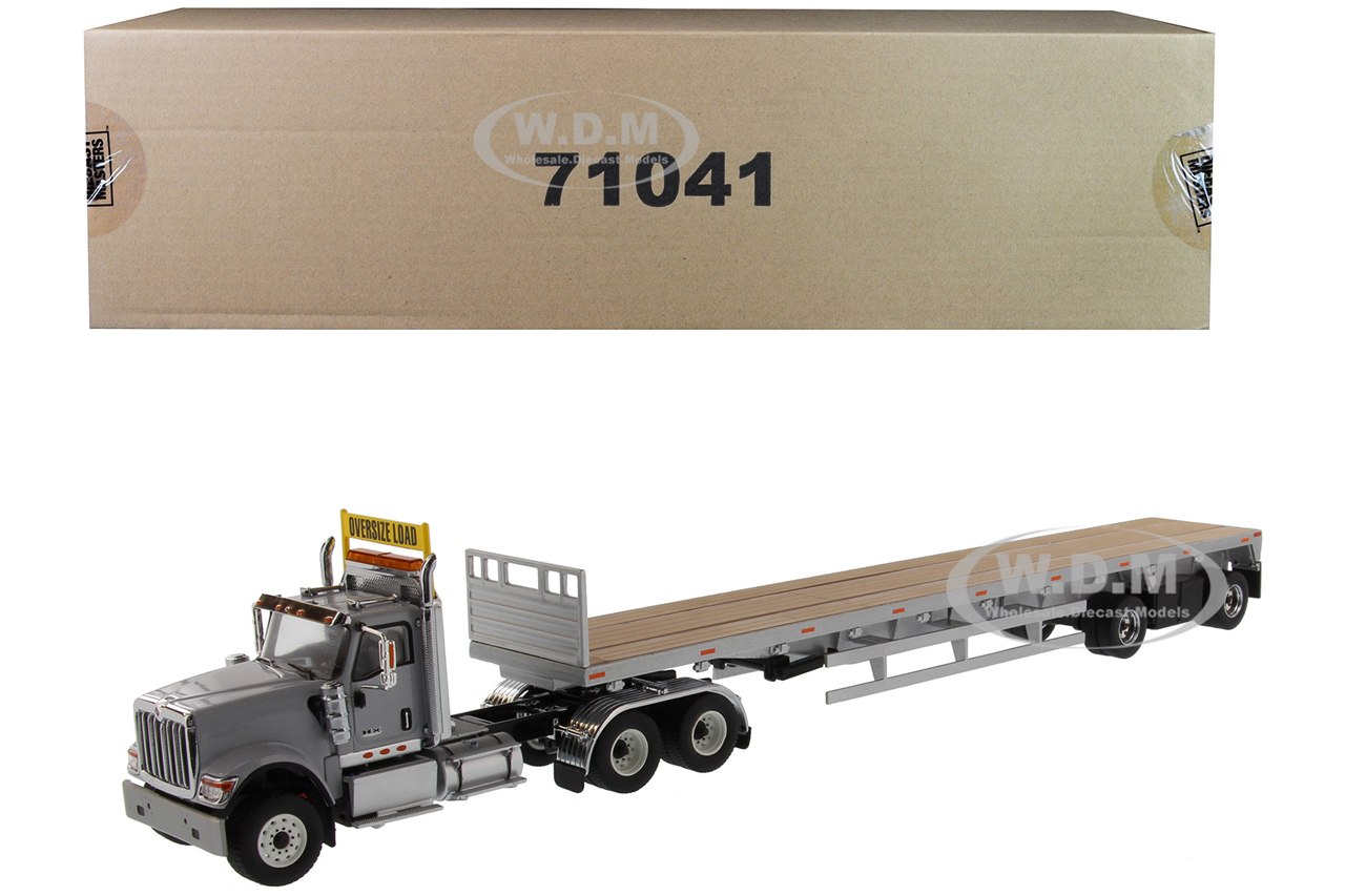 Image of International HX520 Tandem Tractor Light Gray with 53 Flat Bed Trailer "Transport Series" 1/50 Diecast Model by Diecast Masters