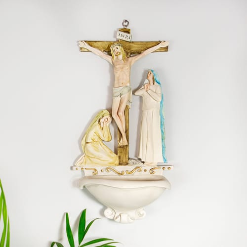 Image of Italian Colored Alabaster Crucifixion Holy Water Font ID 2057858