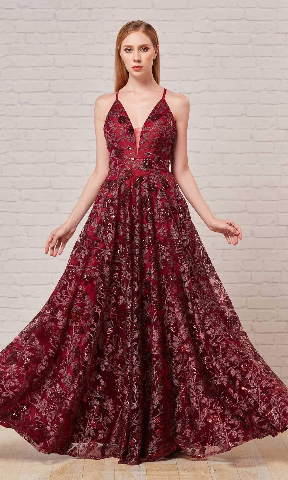 Image of J'Adore Dresses - J18013 Plunging V Neck Long A-Line Dress