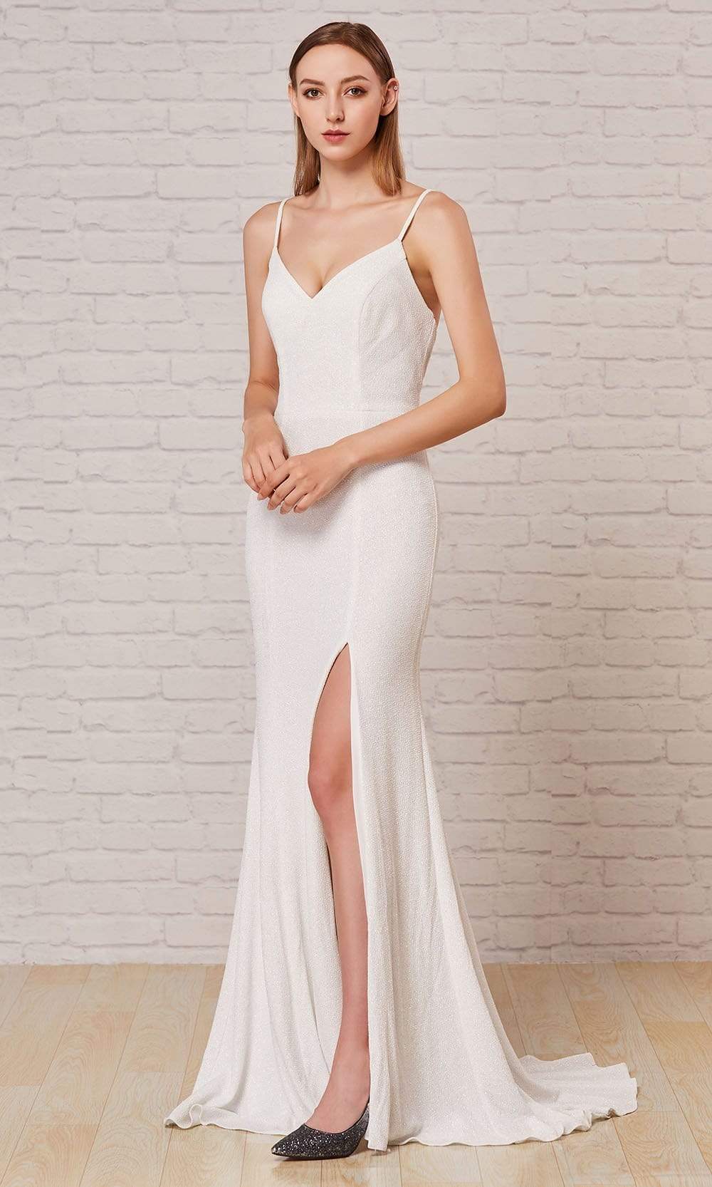 Image of J'Adore Dresses - J18033 Spaghetti Strap Glitter High Slit Gown