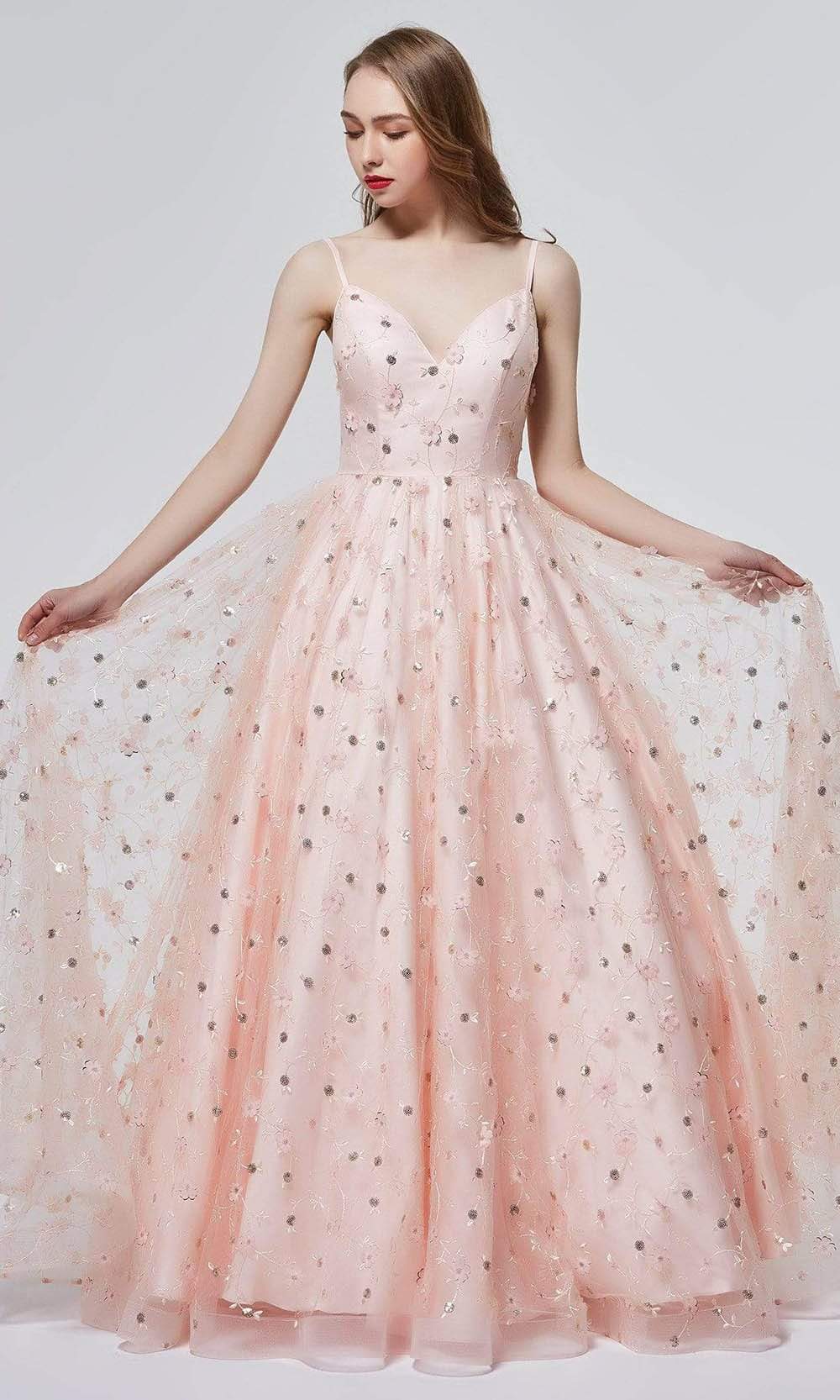 Image of J'Adore Dresses - J19006 Floral Accented Softy A-line Gown