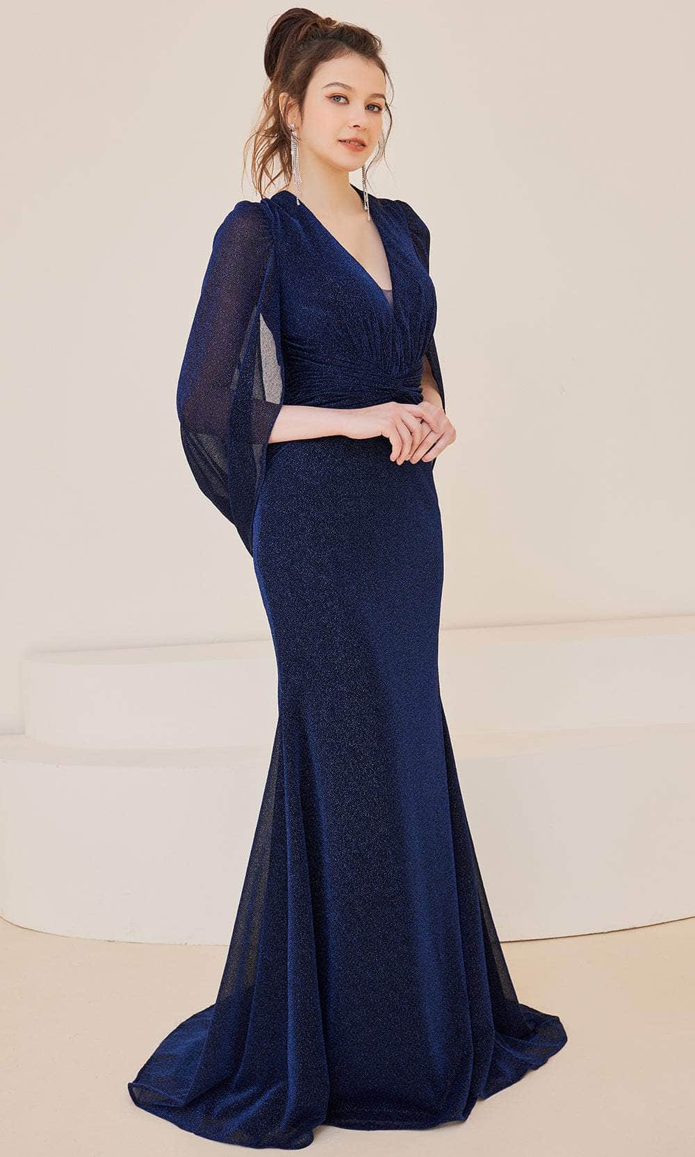 Image of J'Adore Dresses J21023 - Cape Sleeve V-Neck Long Dress
