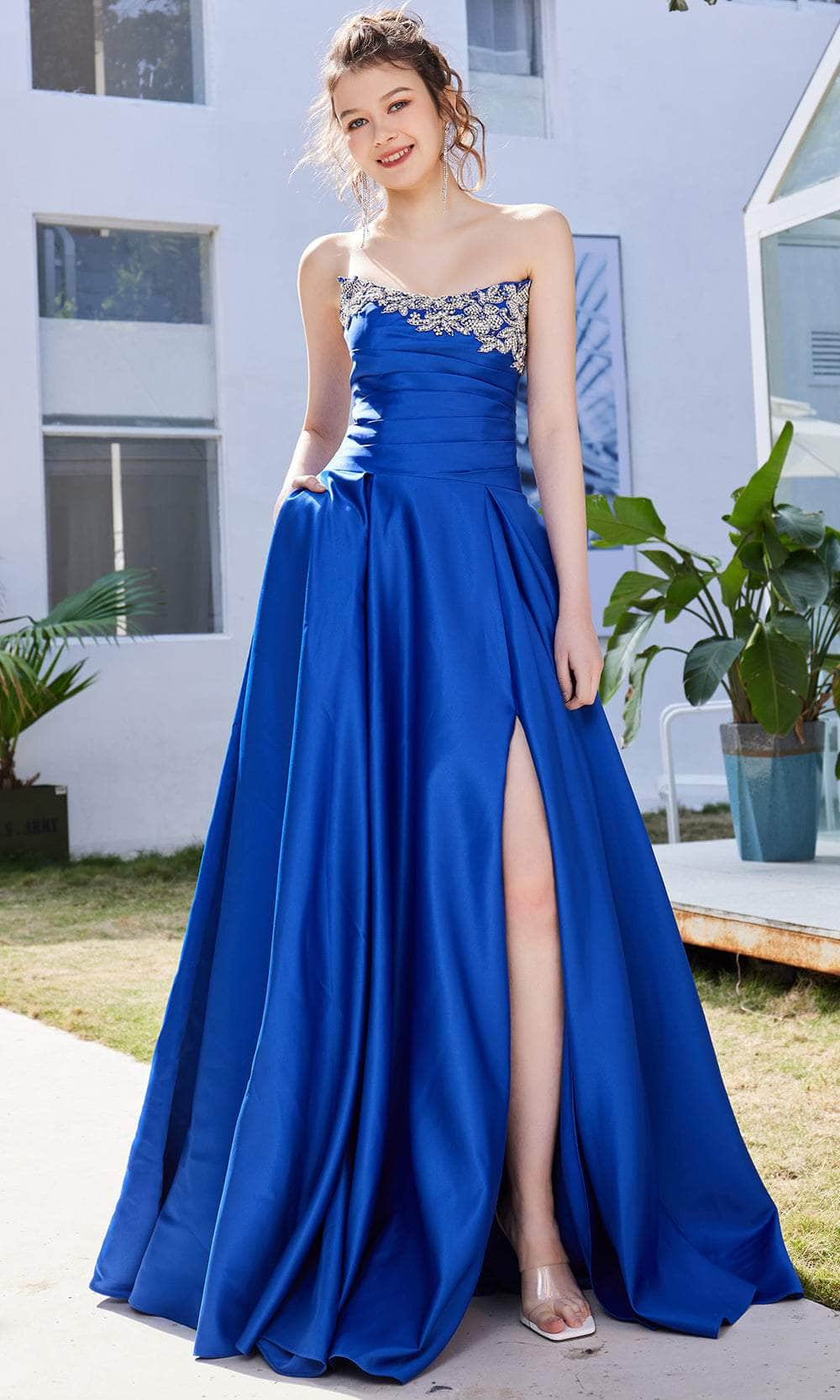 Image of J'Adore Dresses J21028 - Strapless Straight Across Neck Long Dress