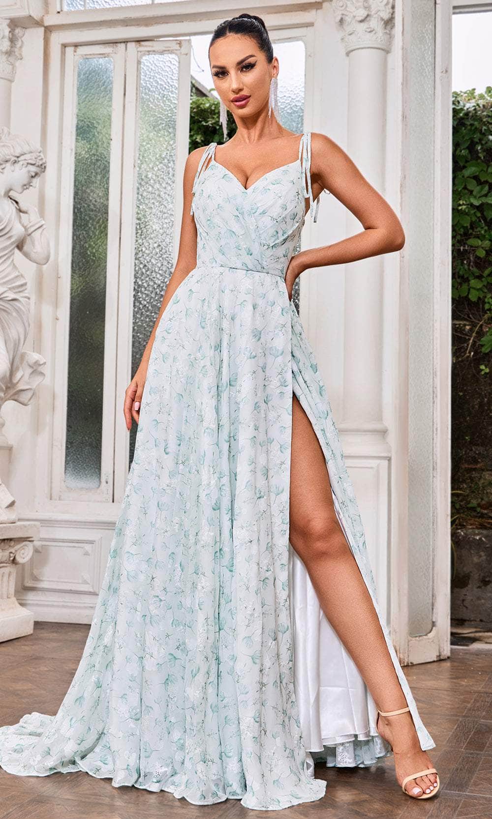 Image of J'Adore Dresses J24018 - Floral Print High Slit Prom Dress