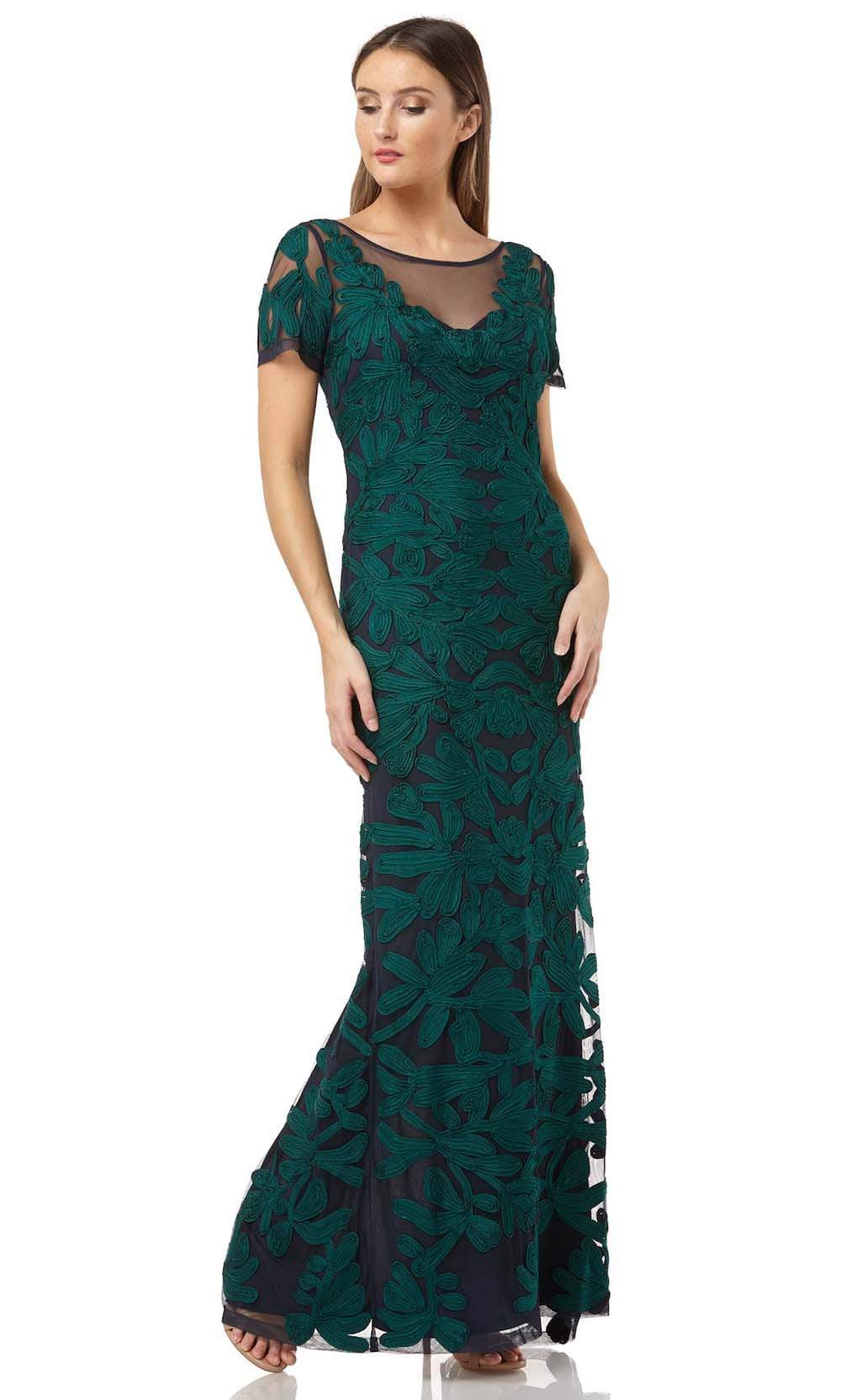 Image of JS Collections - 866747 Illusion Neckline Soutache Long Sheath Gown
