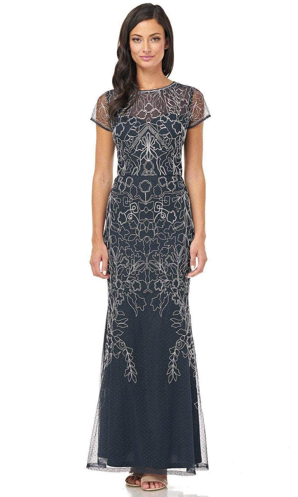 Image of JS Collections 866758 - Illusion Neck Short Sleeved Embroidered Dress