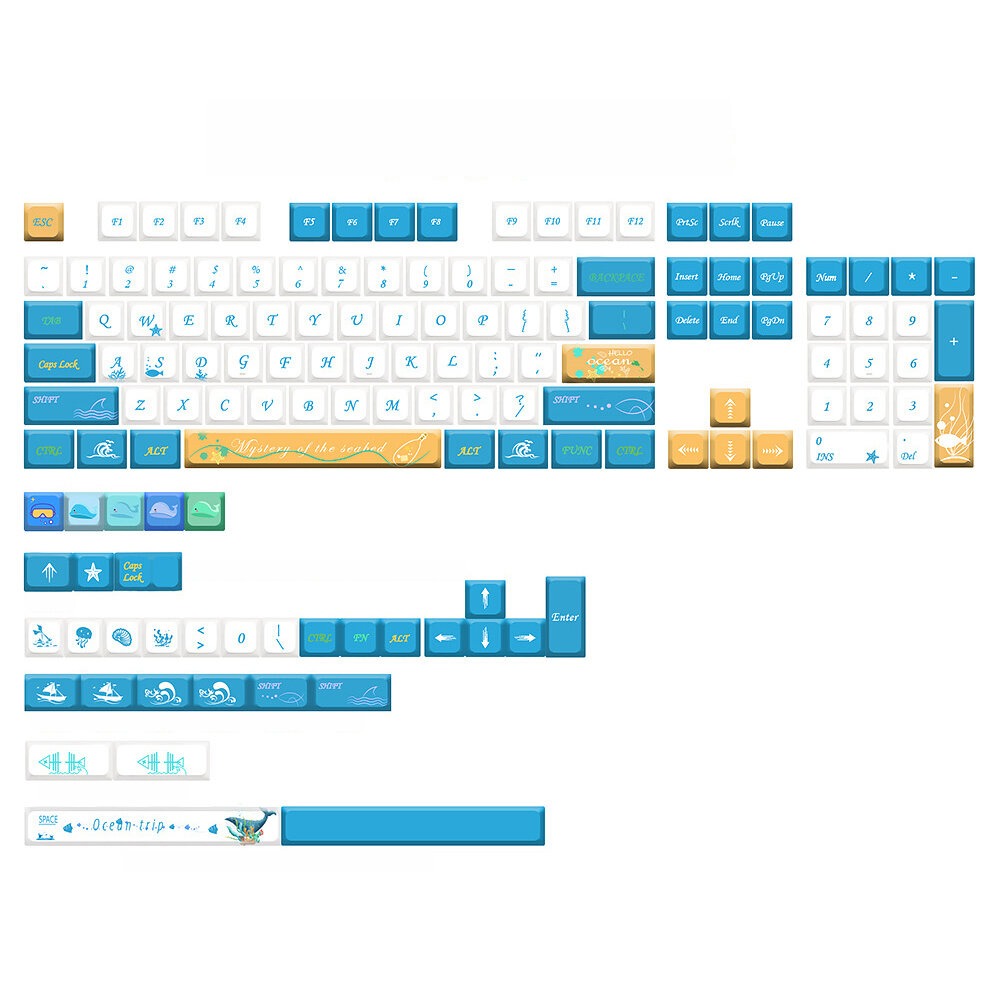 Image of JSJT 137 Keys Ocean Trip PBT Keycap Set XDA Profile Five-sided Sublimation Custom Keycaps for Mechanical Keyboards