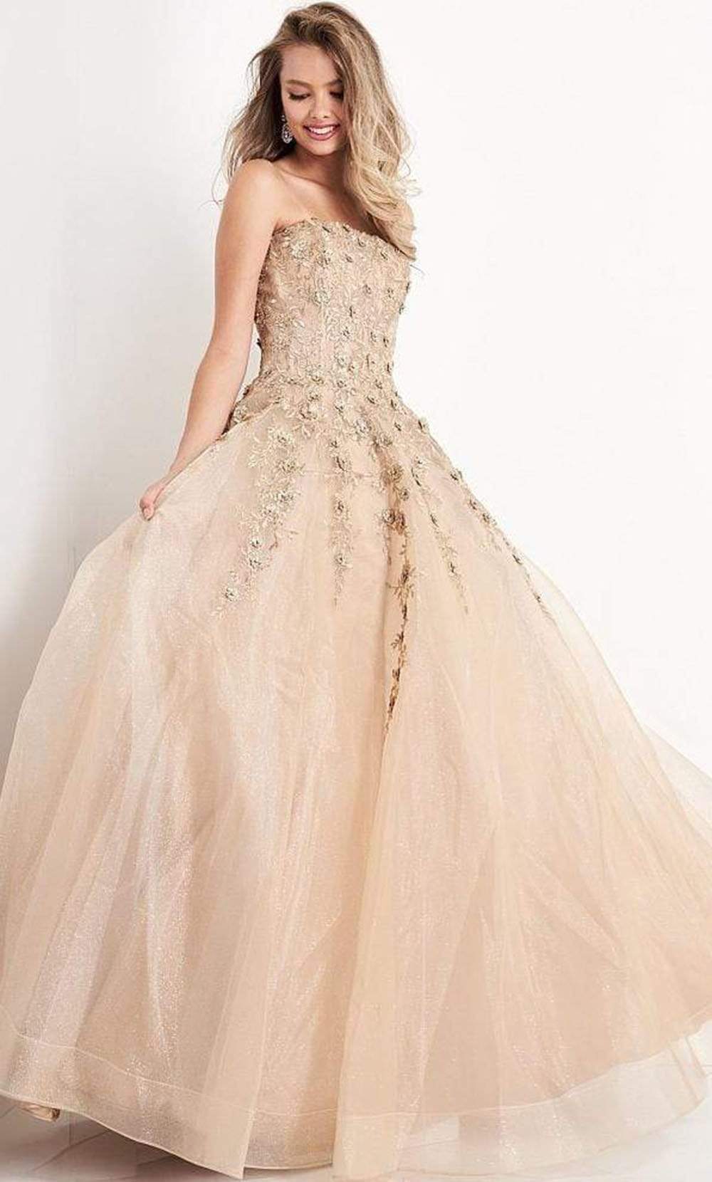 Image of JVN by Jovani - JVN05451 Strapless Floral Embroidered Glitter Ballgown