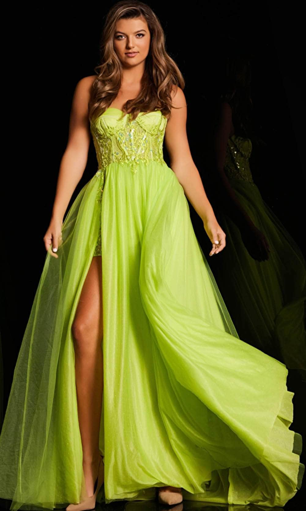 Image of JVN by Jovani JVN38656 - Embroidered Strapless Ballgown