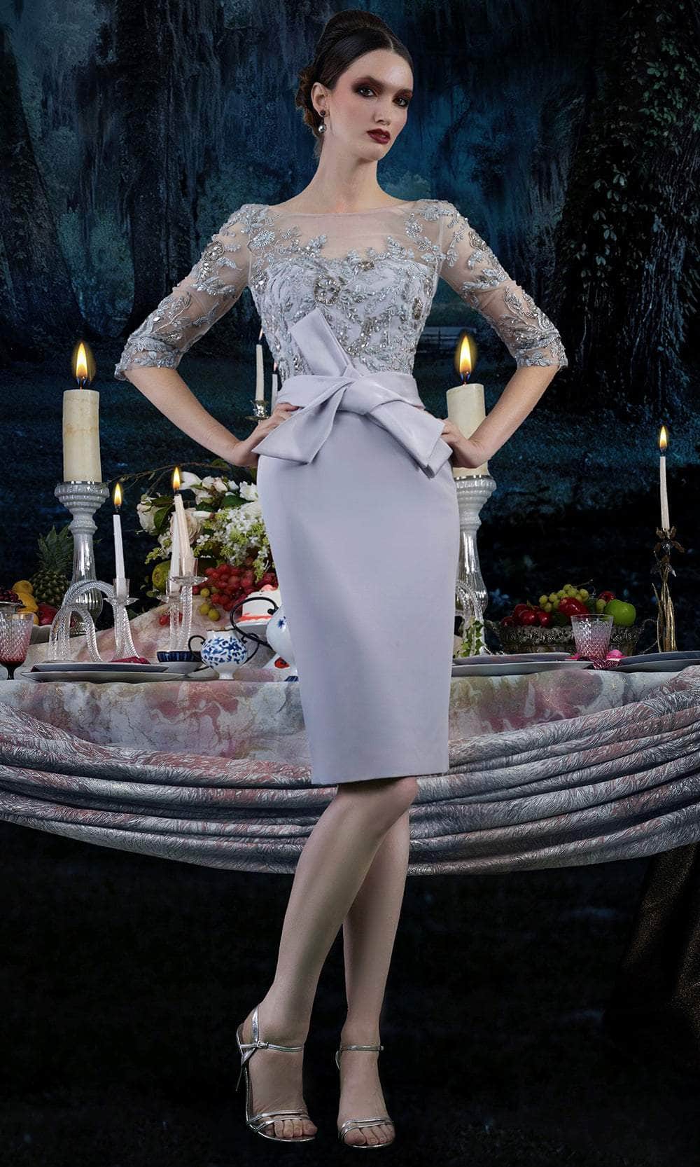 Image of Janique - 1906 Embroidered Bateau Knee Length Fitted Dress