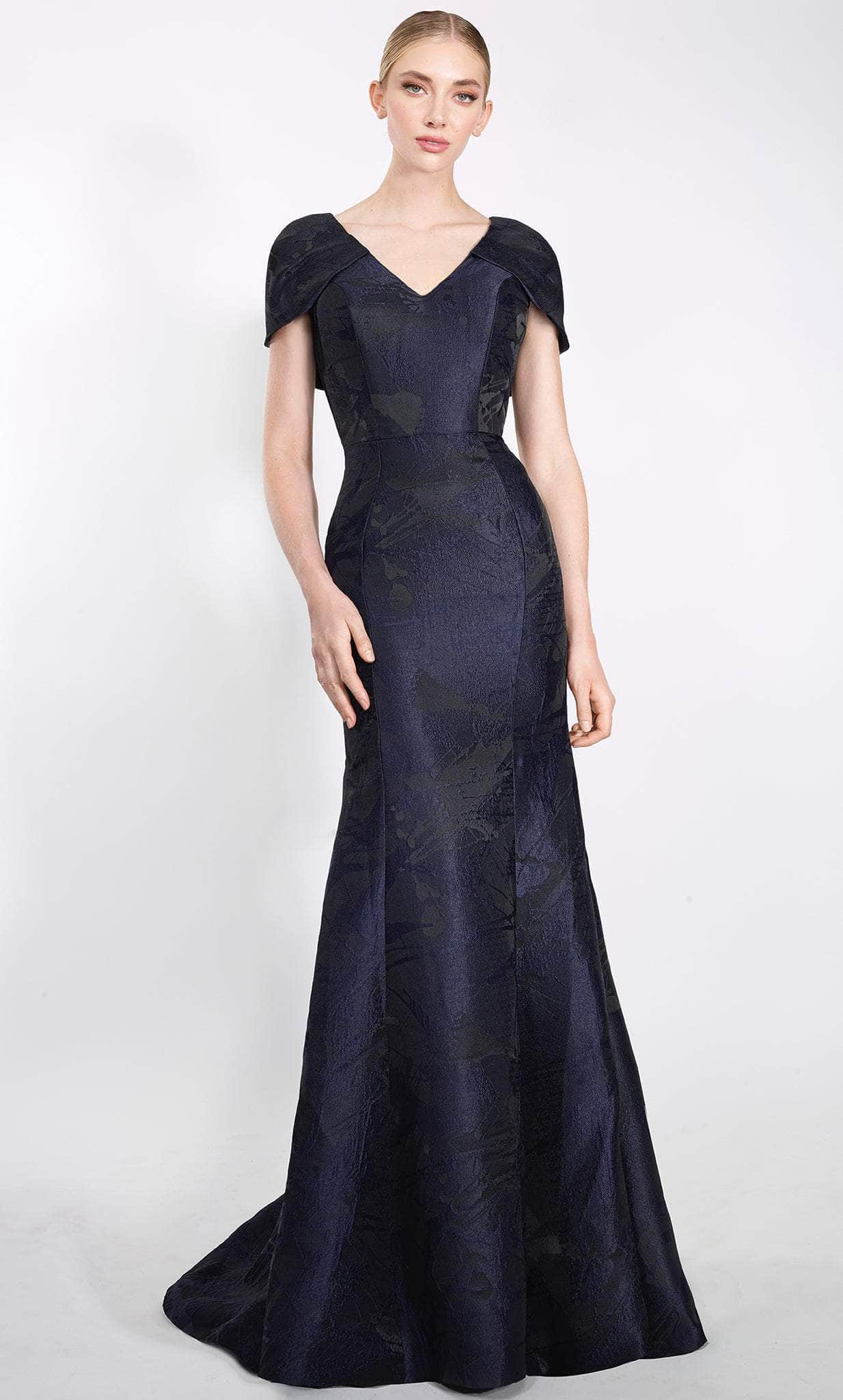 Image of Janique 23005 - V-Neck Jacquard Evening Gown