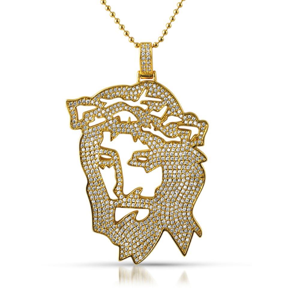 Image of Jesus Cut Out Designer Gold CZ Pendant ID 10089234825258