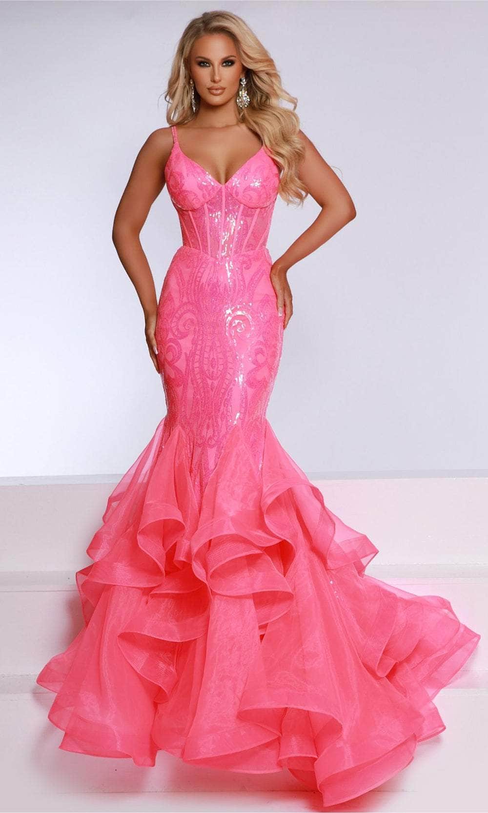 Image of Johnathan Kayne 2835 - V-Neck Ruffle Mermaid Prom Dress
