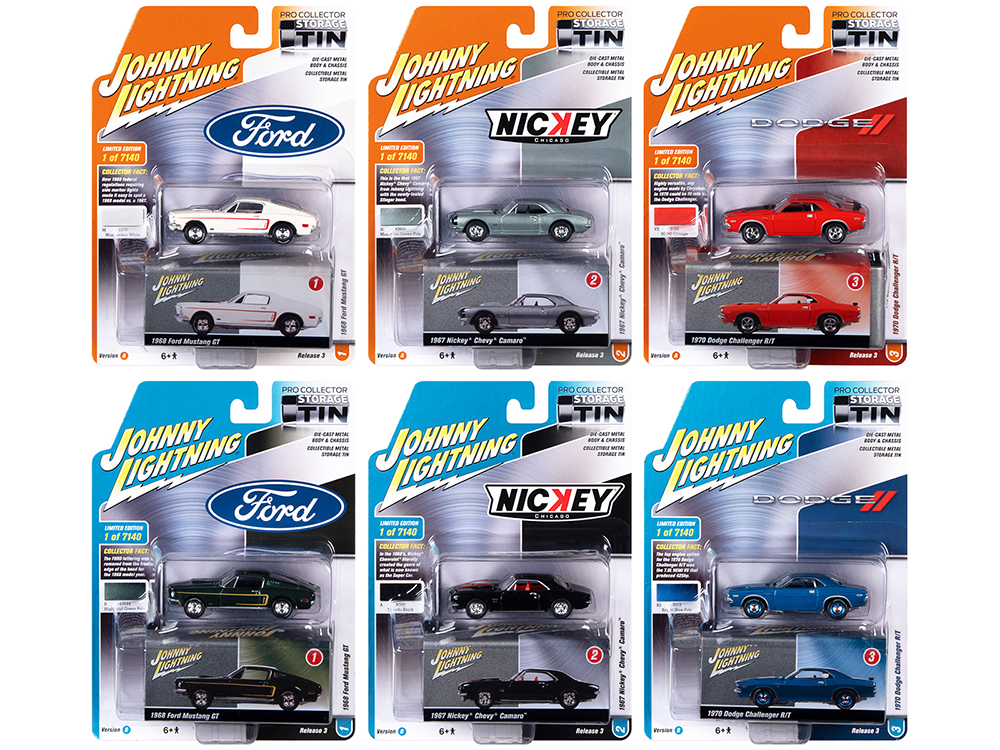 Image of Johnny Lightning Collectors Tin 2021 Set of 6 Cars Release 3 Limited Edition of 7140 pieces Worldwide 1/64 Diecast Model Cars by Johnny Lightning
