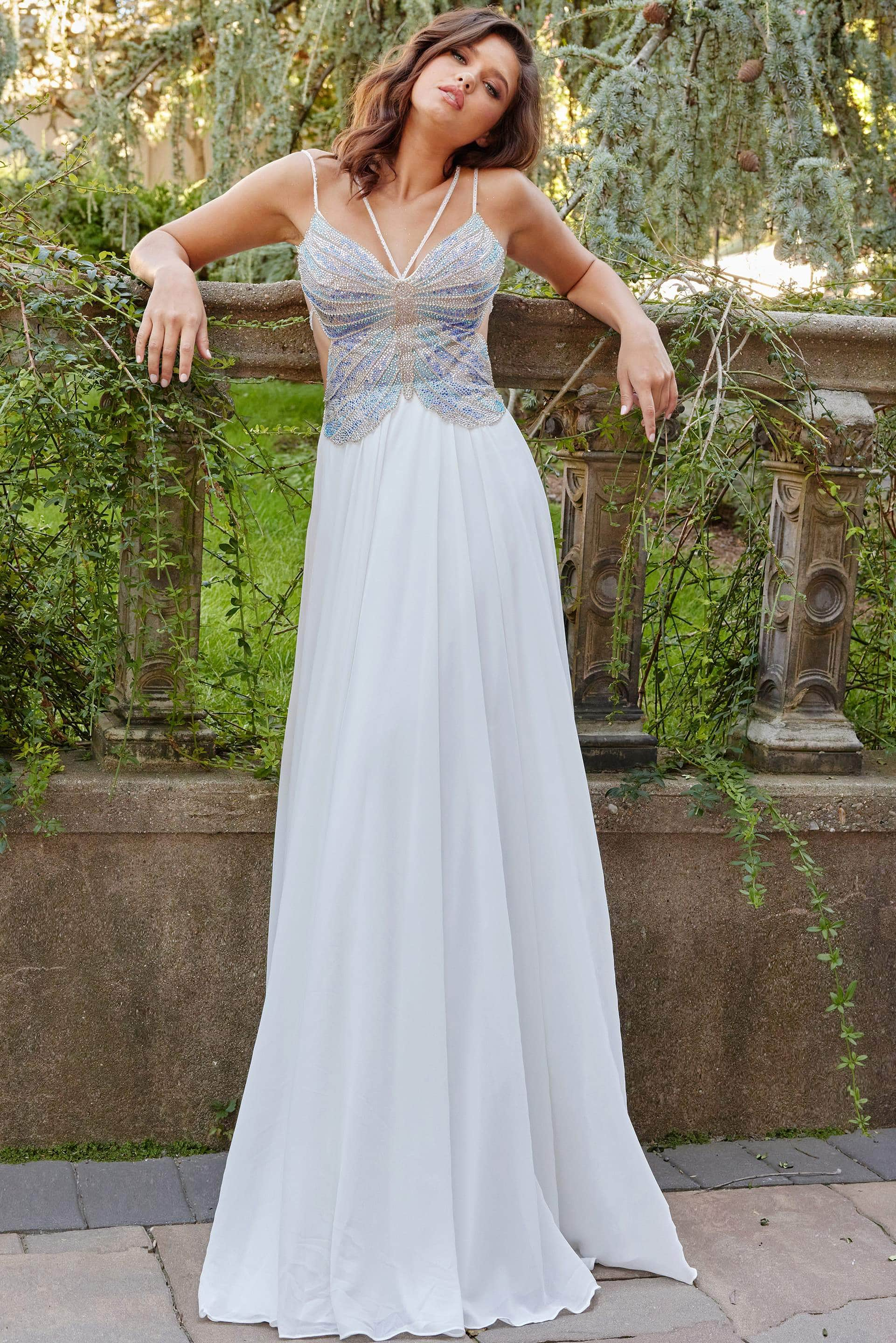 Image of Jovani 000297 - Butterfly Motif Chiffon Prom Dress