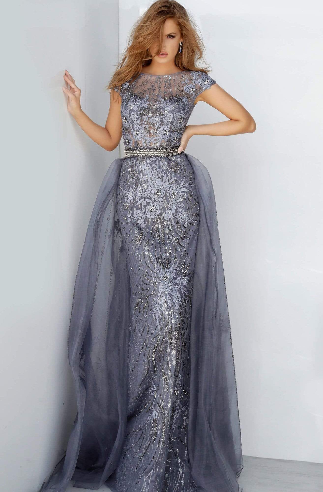 Image of Jovani - 02327 Illusion Bejeweled A-Line Dress