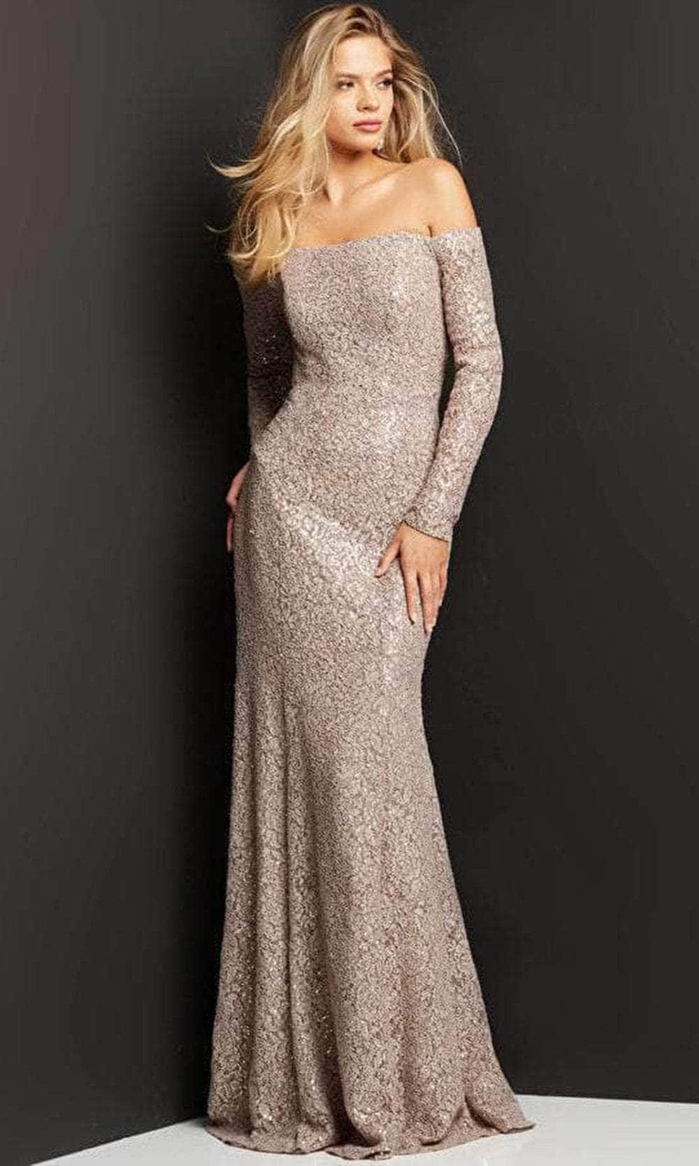 Image of Jovani 03427 - Off-shoulder Straight Across Long Dress