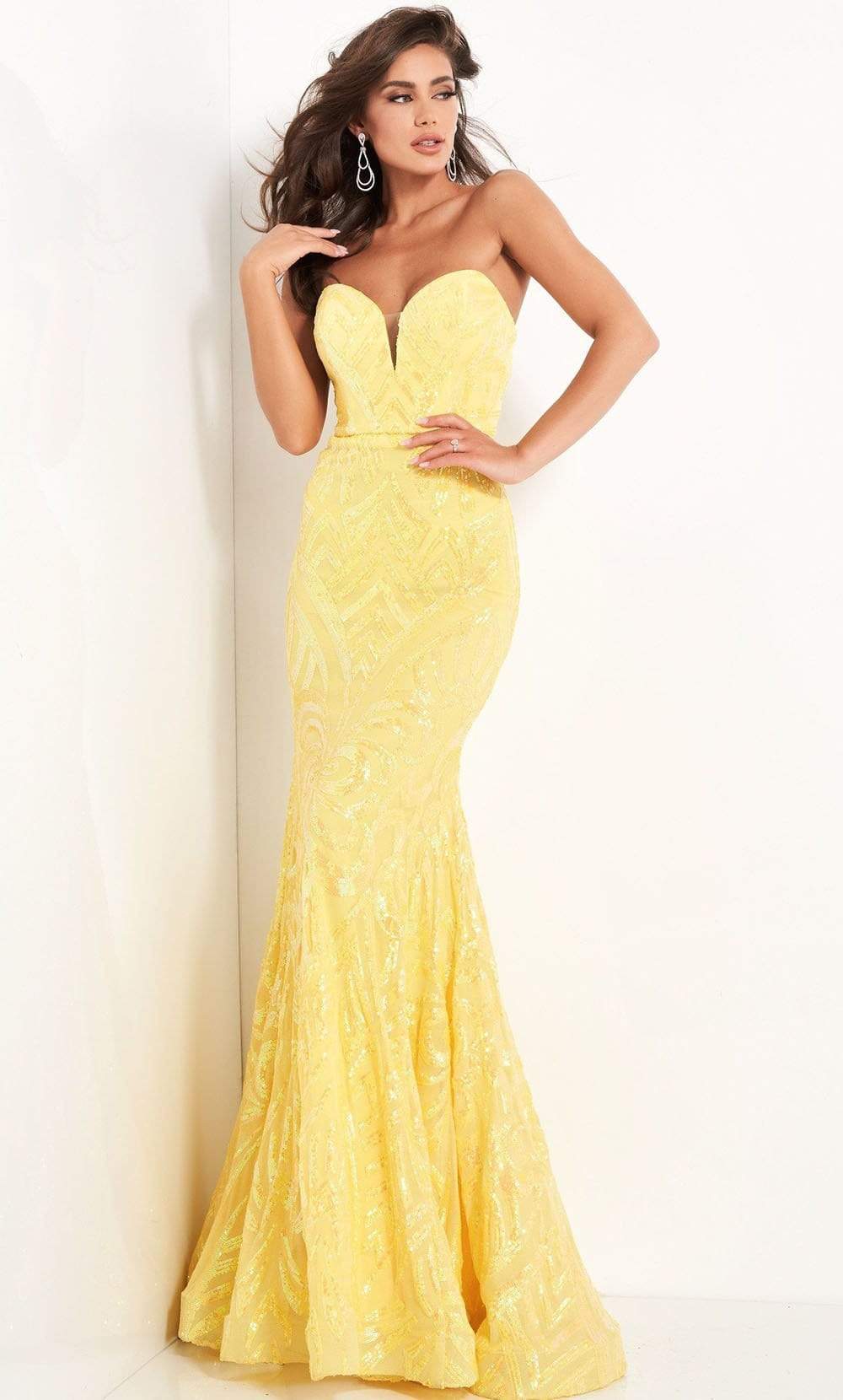 Image of Jovani - 03445 Strapless Plunging Sweetheart Neck Sequin Gown