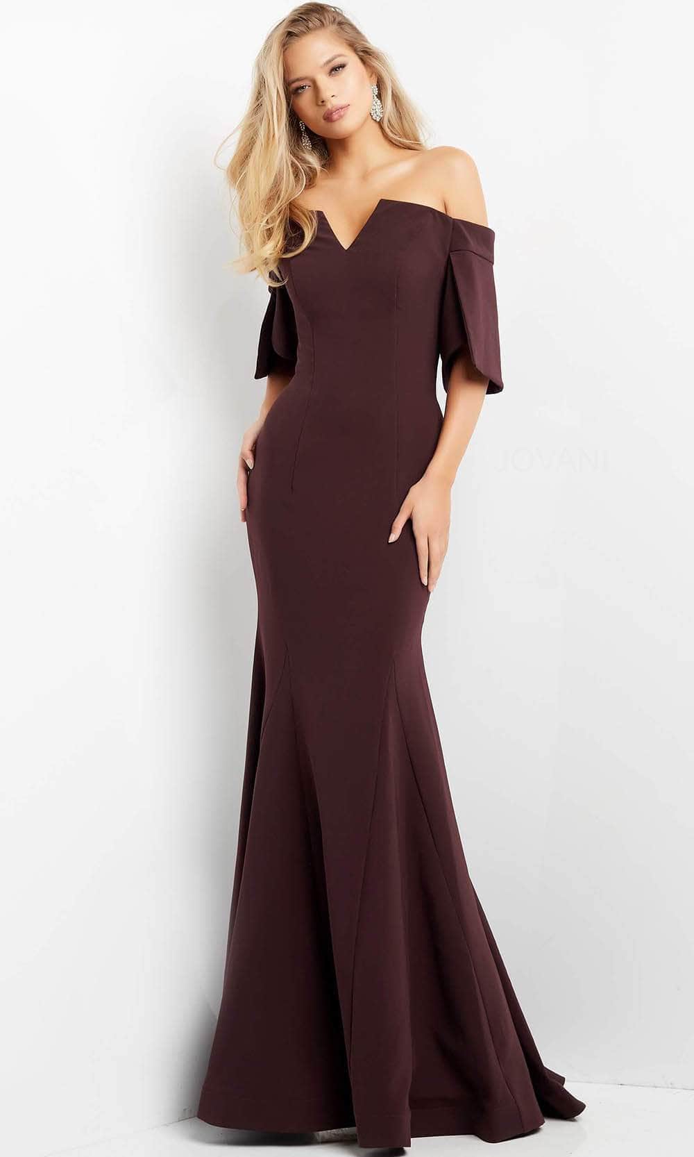Image of Jovani 04341 - Split Sleeve Off Shoulder Evening Dress