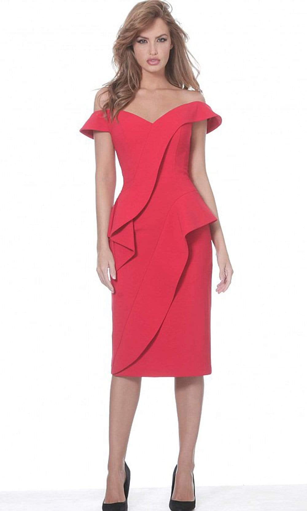Image of Jovani - 04426 Off Shoulder Asymmetric Ruffle Accent Cocktail Dress