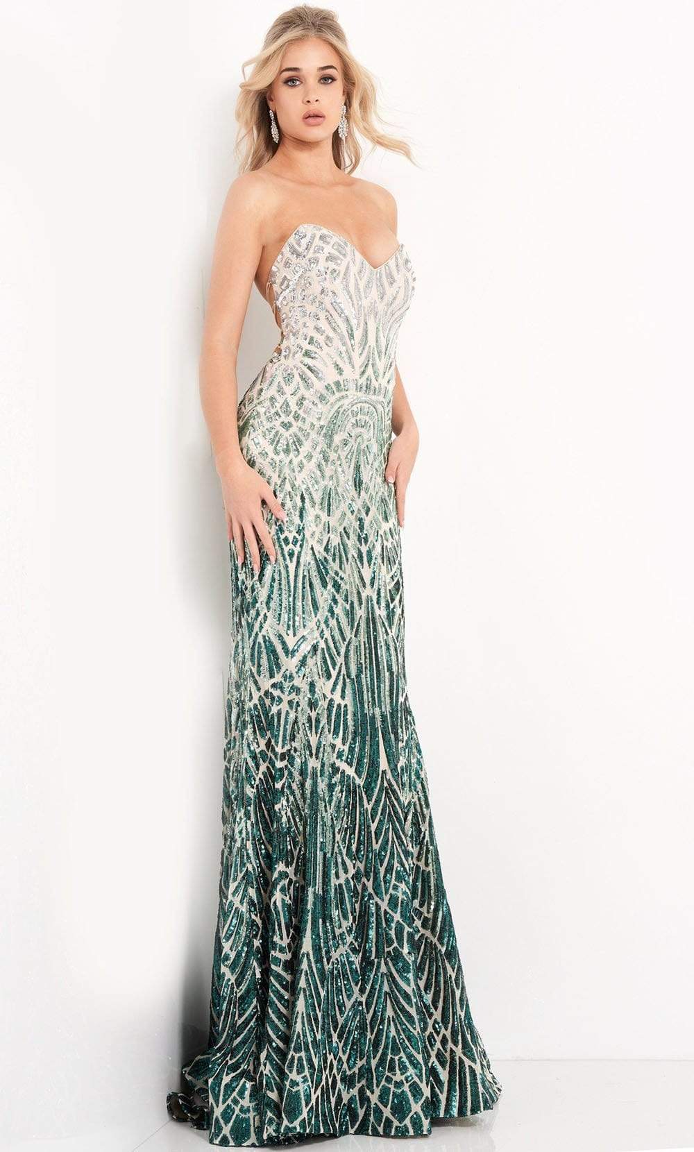 Image of Jovani - 06459 Two Tone Sequined Strapless Sheath Dress