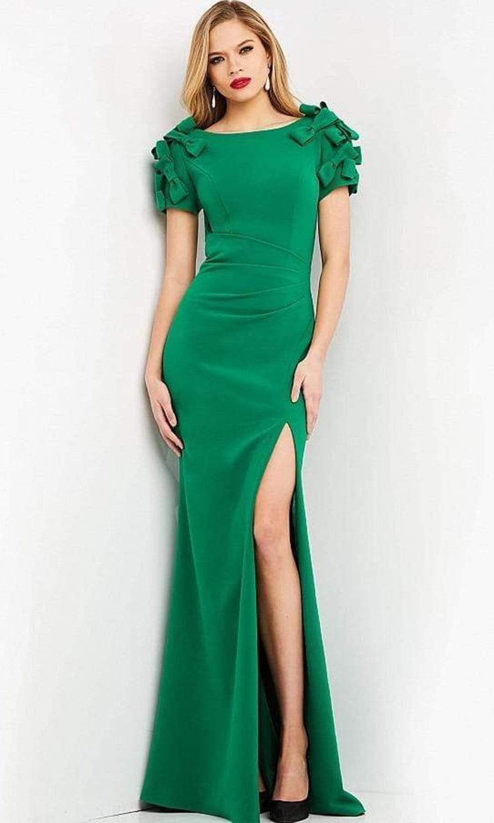 Image of Jovani - 07011 Bateau Neck Modest Slit Dress