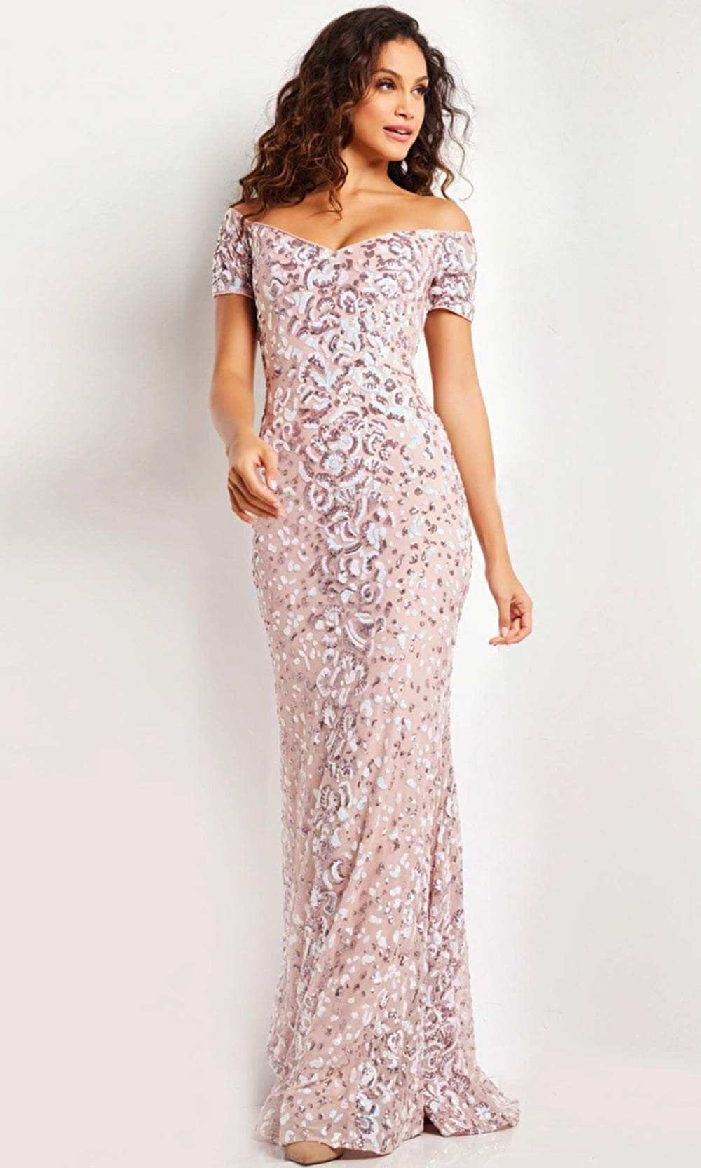 Image of Jovani 07458 - Off-Shoulder Sequin Embellished Dress