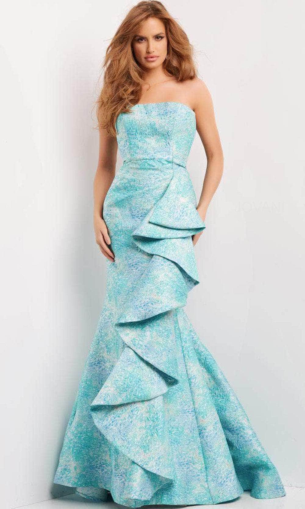 Image of Jovani 08093 - Strapless Straight Across Neck Evening Gown