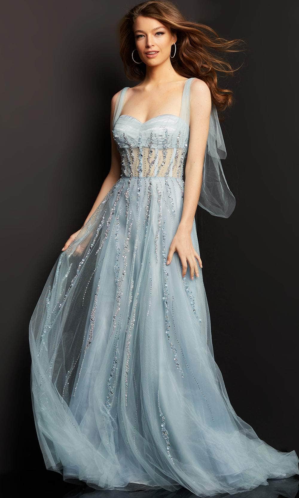 Image of Jovani 08487 - Corset Sheer Bodice Tulle Gown