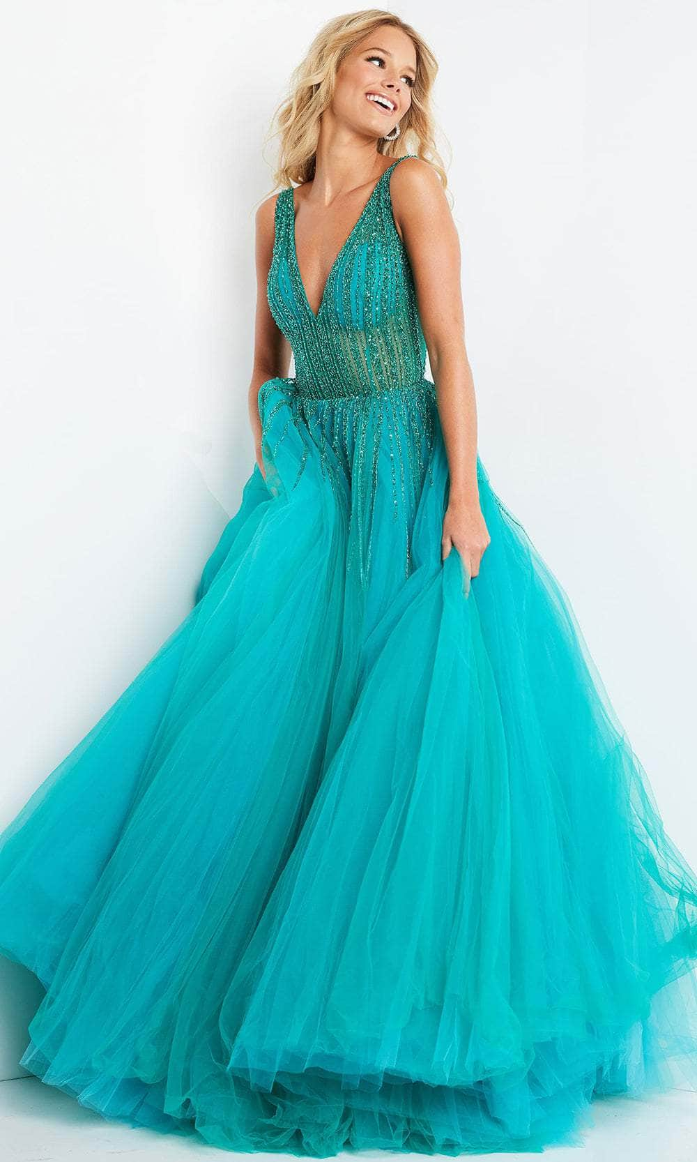 Image of Jovani 08638 - Embellished V-Neck Prom Dress