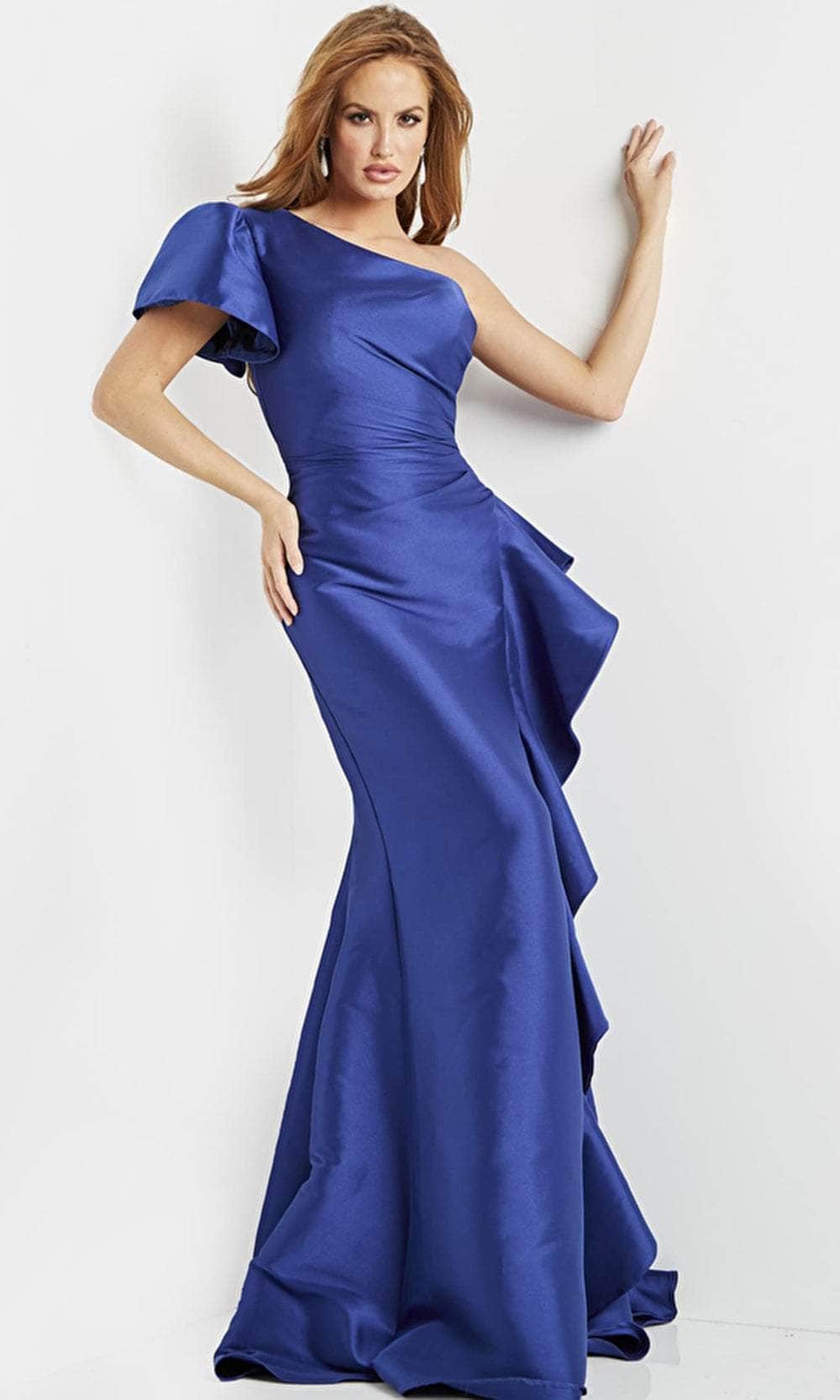 Image of Jovani 09201 - Asymmetrical One Sleeve Evening Dress
